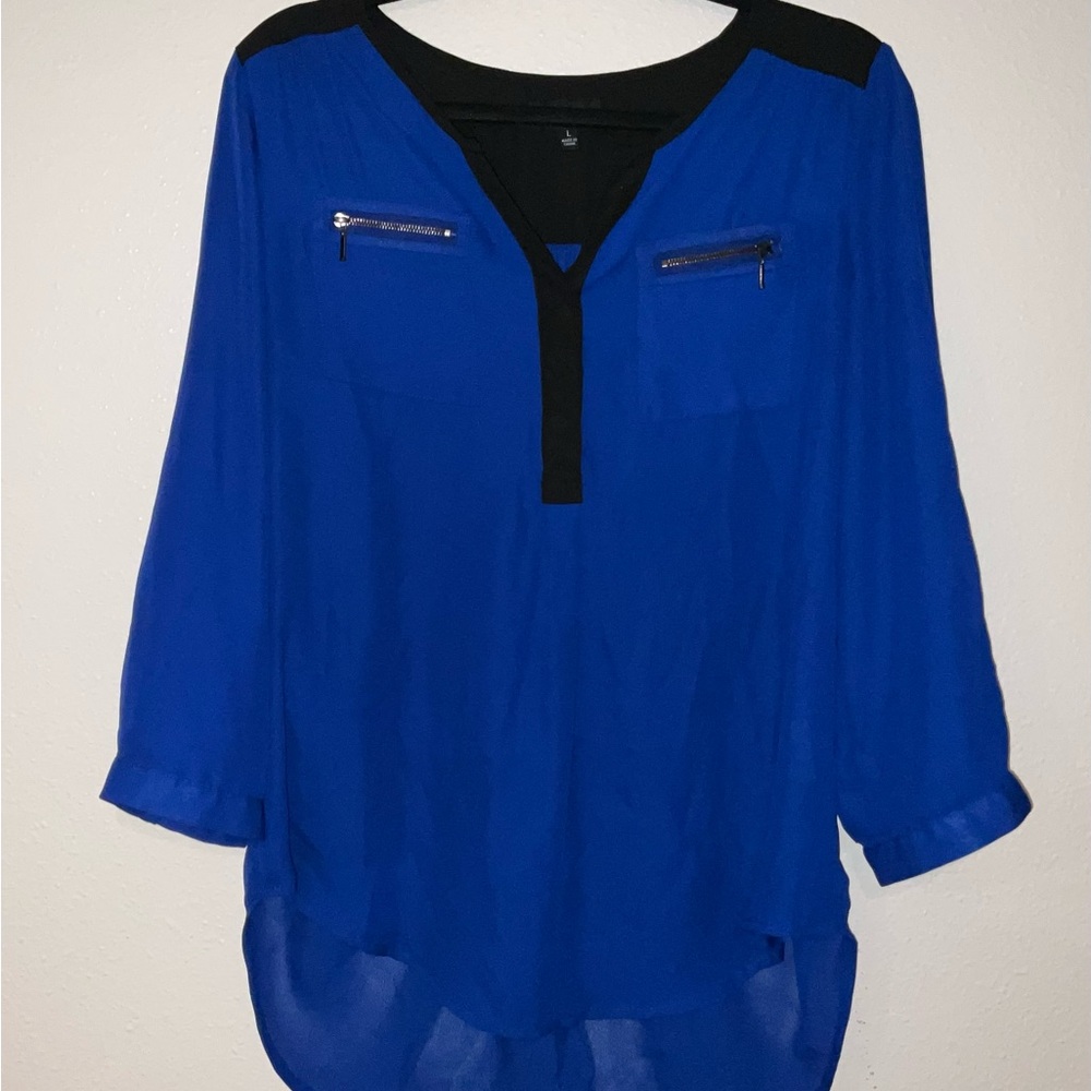 My Michelle Royal Blue Blouse with Black Trim